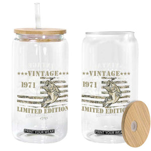 55th Birthday Fishing Vintage 1971 Limited Edition Glass Can Bass Fishing Camouflage American Flag Fisherman Gift