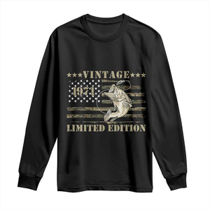55th Birthday Fishing Vintage 1971 Limited Edition Long Sleeve Shirt Bass Fishing Camouflage American Flag Fisherman Gift