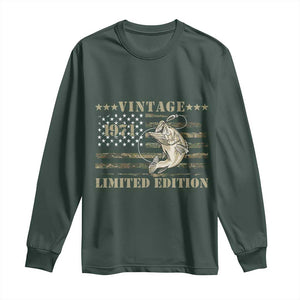 55th Birthday Fishing Vintage 1971 Limited Edition Long Sleeve Shirt Bass Fishing Camouflage American Flag Fisherman Gift