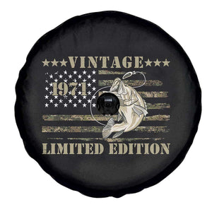 55th Birthday Fishing Vintage 1971 Limited Edition Spare Tire Cover Bass Fishing Camouflage American Flag Fisherman Gift
