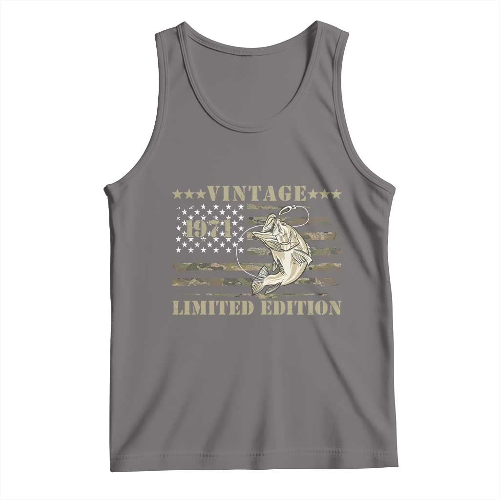 55th Birthday Fishing Vintage 1971 Limited Edition Tank Top Bass Fishing Camouflage American Flag Fisherman Gift