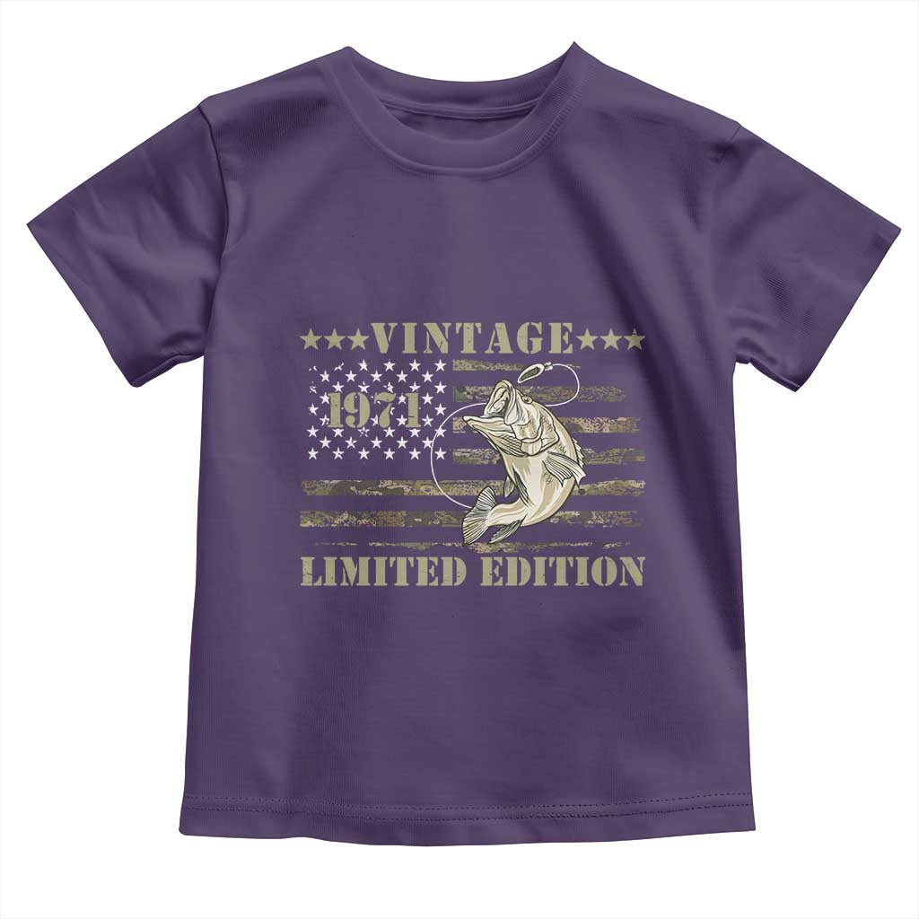 55th Birthday Fishing Vintage 1971 Limited Edition Toddler T Shirt Bass Fishing Camouflage American Flag Fisherman Gift