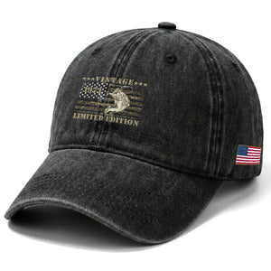 55th Birthday Fishing Vintage 1971 Limited Edition Washed Cotton Baseball Cap Bass Fishing Camouflage American Flag Fisherman Gift