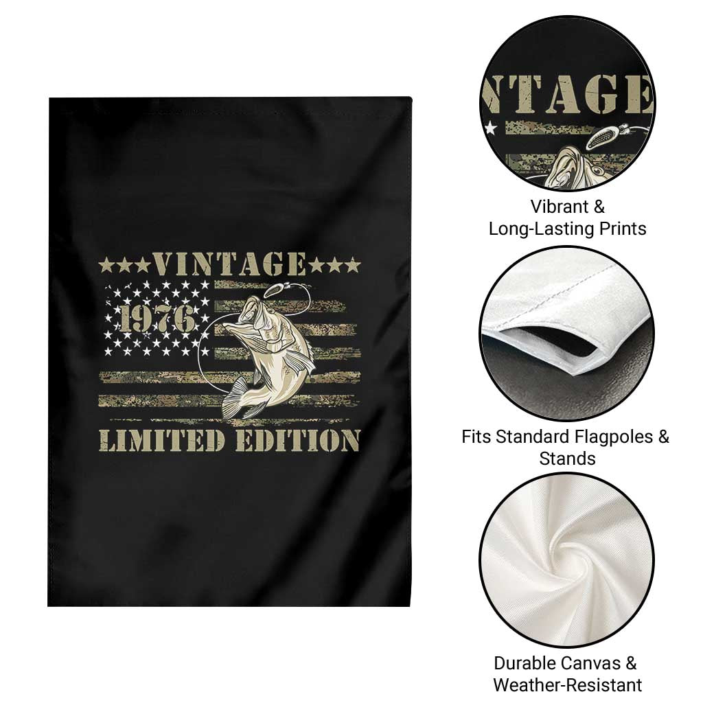 50th Birthday Fishing Vintage 1976 Limited Edition Garden Flag Bass Fishing Camouflage American Flag Fisherman Gift