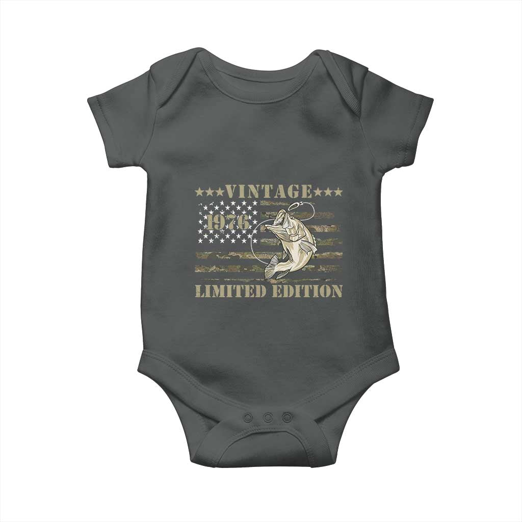50th Birthday Fishing Vintage 1976 Limited Edition Baby Onesie Bass Fishing Camouflage American Flag Fisherman Gift