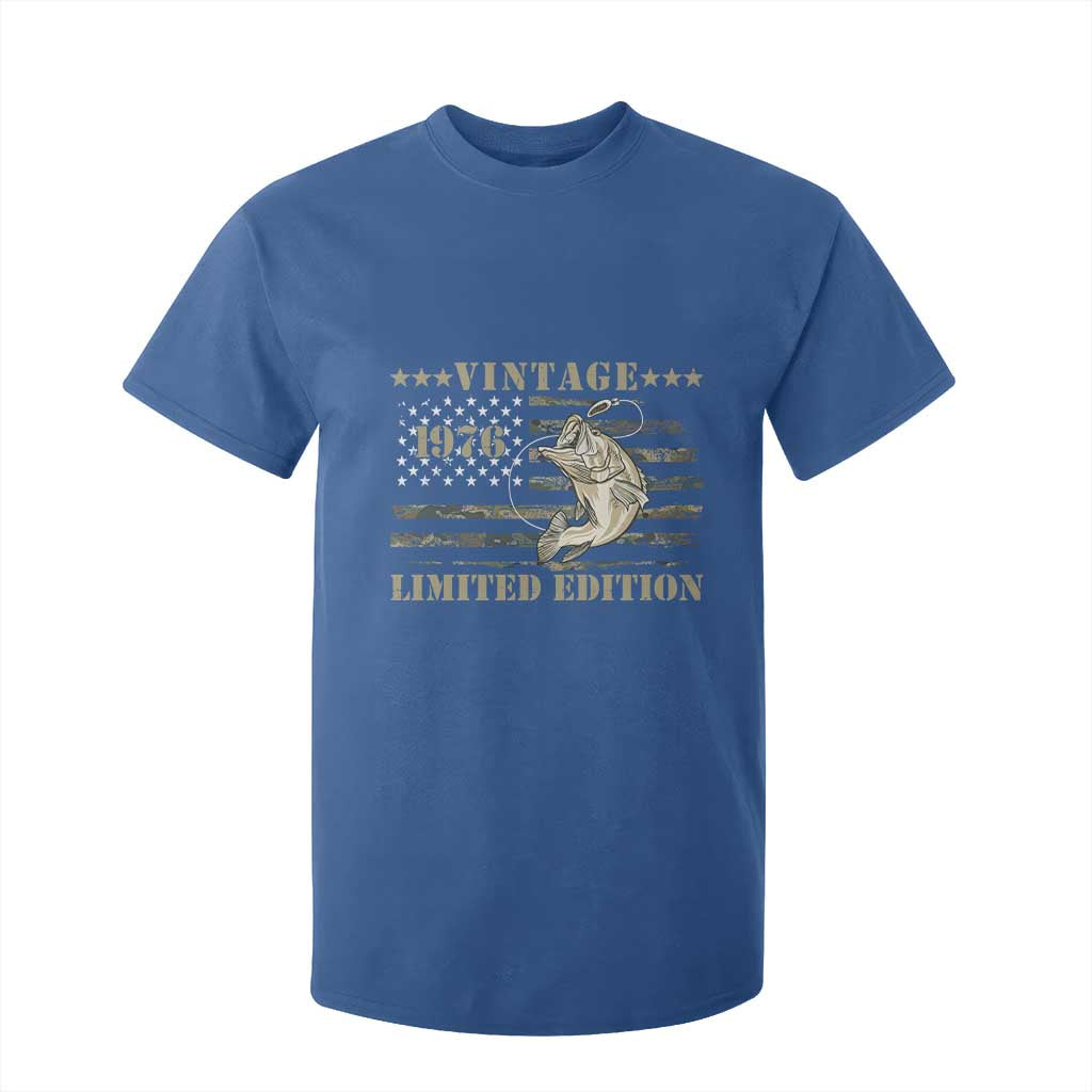 50th Birthday Fishing Vintage 1976 Limited Edition T Shirt For Kid Bass Fishing Camouflage American Flag Fisherman Gift