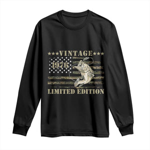 50th Birthday Fishing Vintage 1976 Limited Edition Long Sleeve Shirt Bass Fishing Camouflage American Flag Fisherman Gift