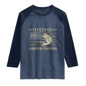 50th Birthday Fishing Vintage 1976 Limited Edition Raglan Shirt Bass Fishing Camouflage American Flag Fisherman Gift