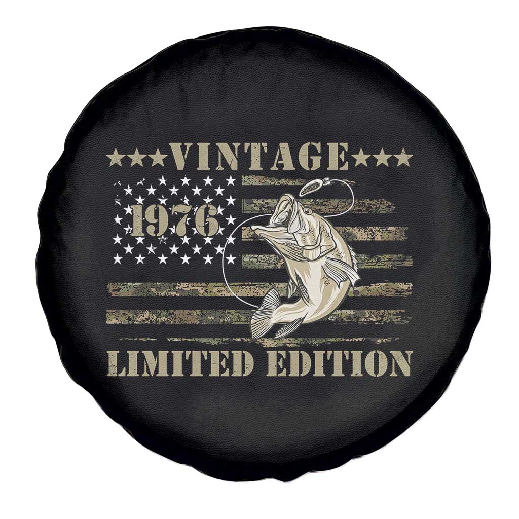 50th Birthday Fishing Vintage 1976 Limited Edition Spare Tire Cover Bass Fishing Camouflage American Flag Fisherman Gift