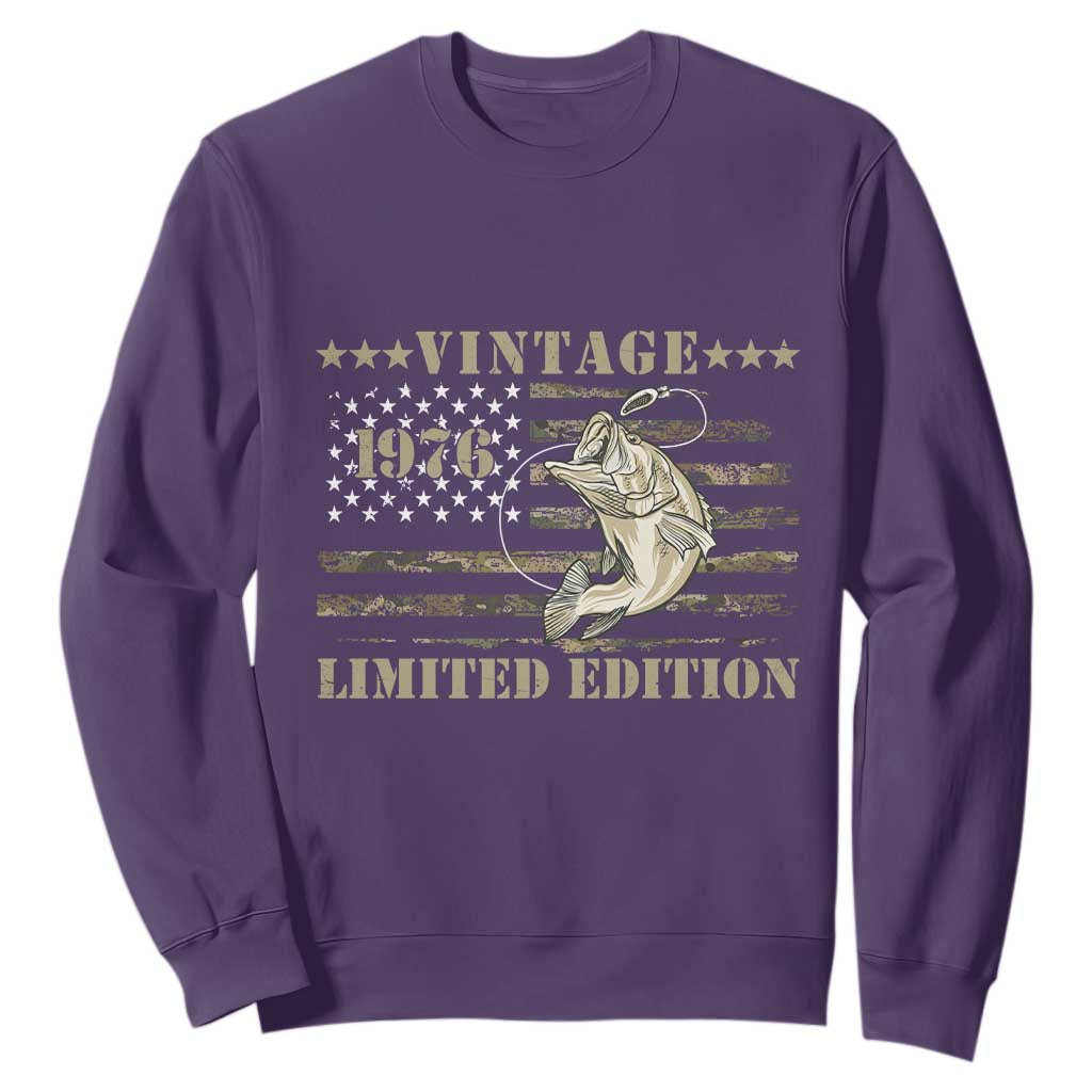 50th Birthday Fishing Vintage 1976 Limited Edition Sweatshirt Bass Fishing Camouflage American Flag Fisherman Gift