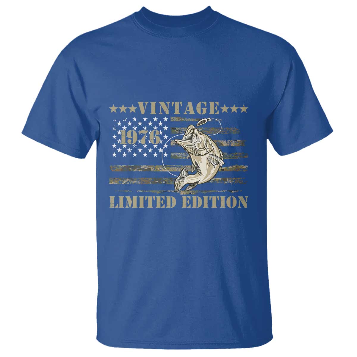 50th Birthday Fishing Vintage 1976 Limited Edition T Shirt Bass Fishing Camouflage American Flag Fisherman Gift