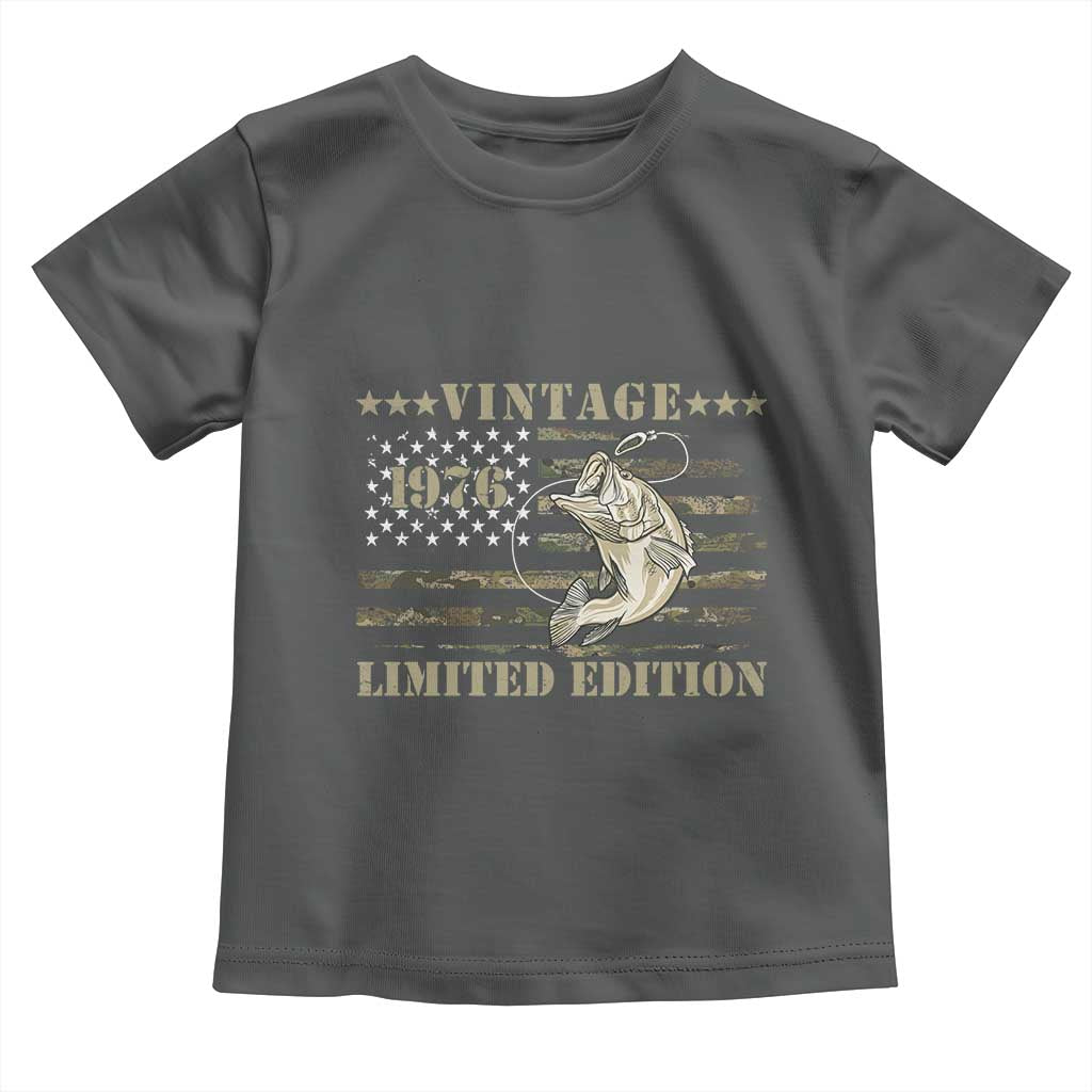 50th Birthday Fishing Vintage 1976 Limited Edition Toddler T Shirt Bass Fishing Camouflage American Flag Fisherman Gift