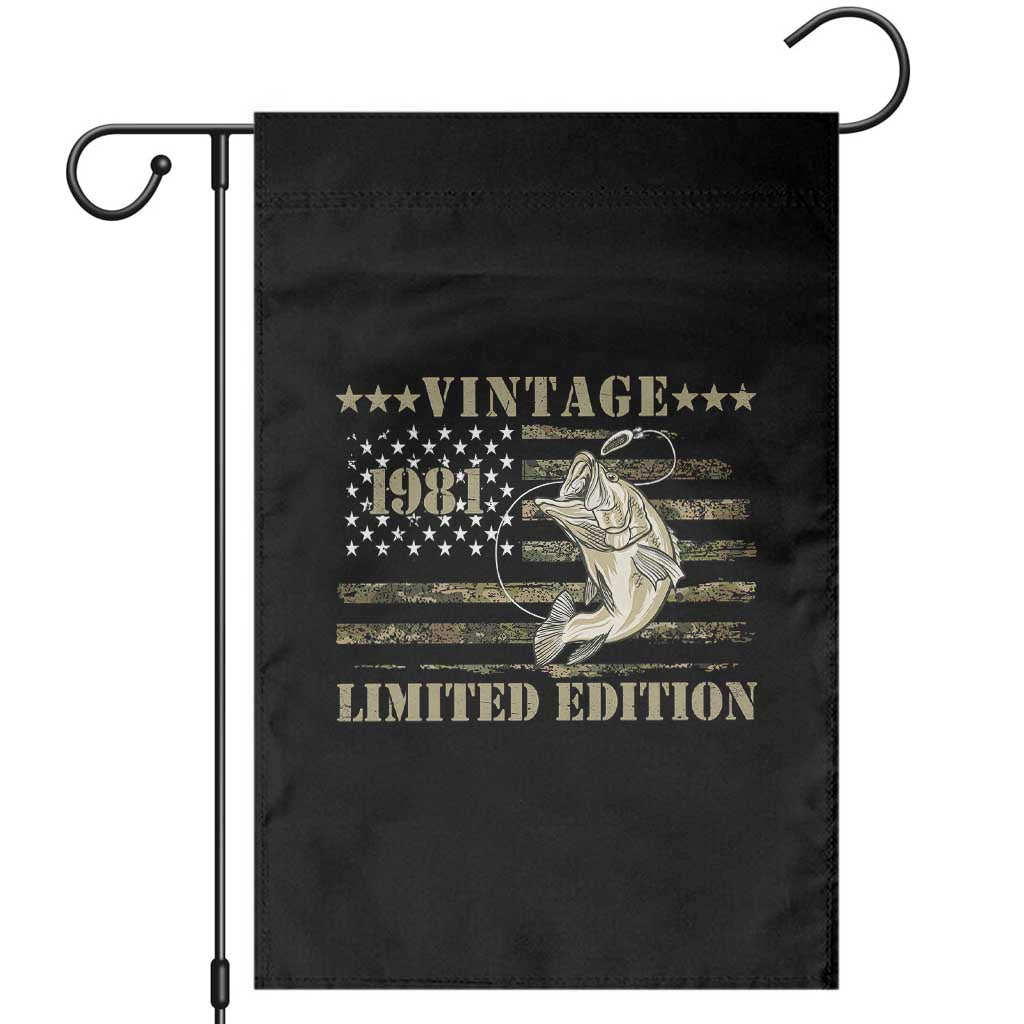 45th Birthday Fishing Vintage 1981 Limited Edition Garden Flag Bass Fishing Camouflage American Flag Fisherman Gift