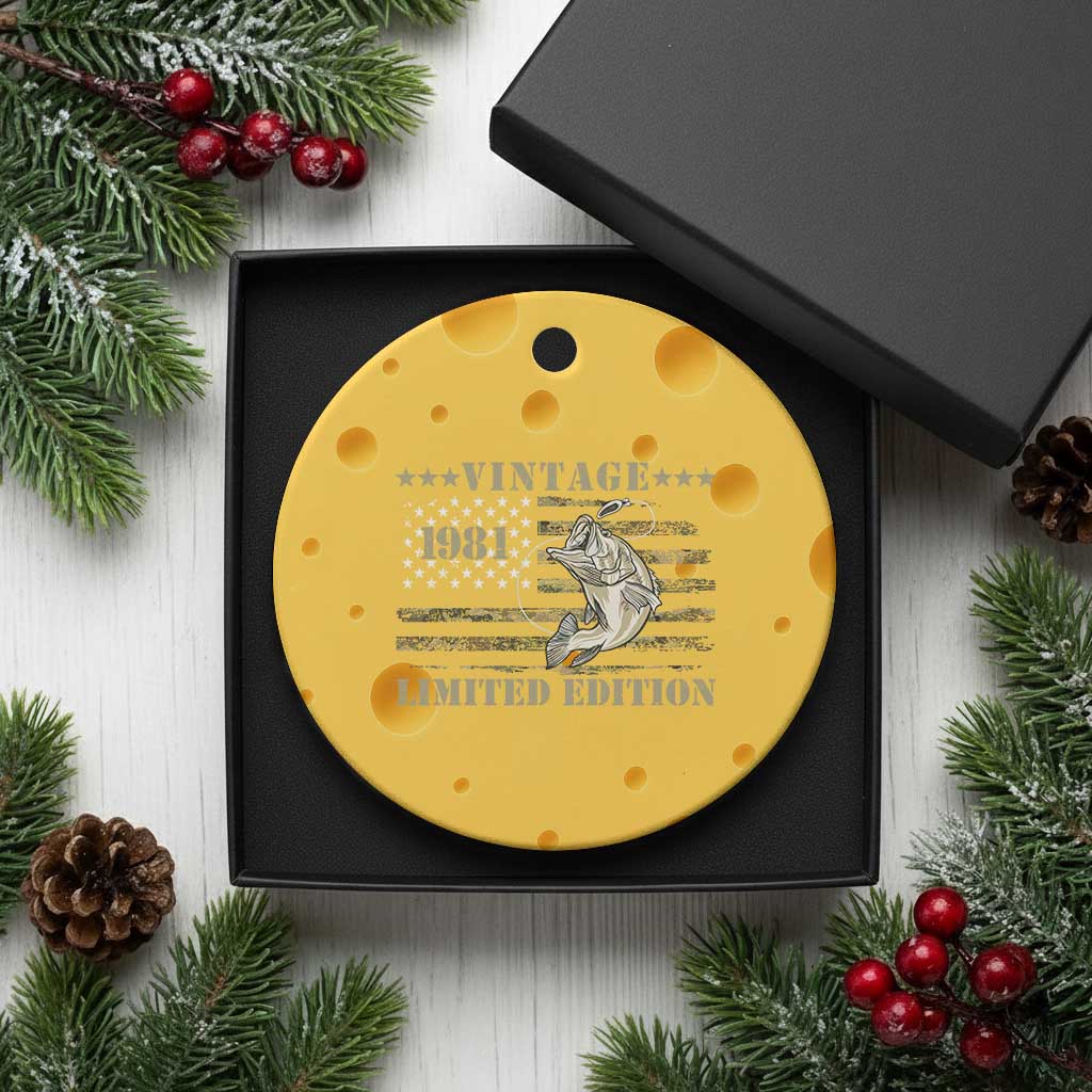 45th Birthday Fishing Vintage 1981 Limited Edition Ceramic Ornament Bass Fishing Camouflage American Flag Fisherman Gift
