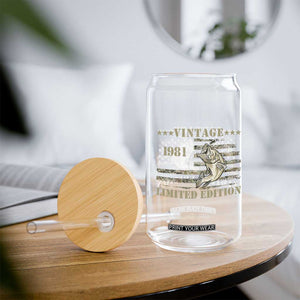 45th Birthday Fishing Vintage 1981 Limited Edition Glass Can Bass Fishing Camouflage American Flag Fisherman Gift