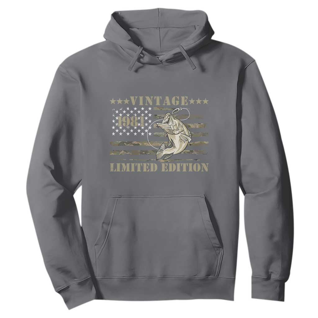45th Birthday Fishing Vintage 1981 Limited Edition Hoodie Bass Fishing Camouflage American Flag Fisherman Gift