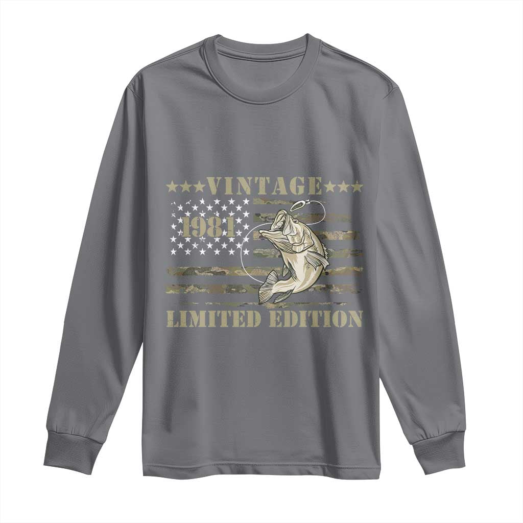 45th Birthday Fishing Vintage 1981 Limited Edition Long Sleeve Shirt Bass Fishing Camouflage American Flag Fisherman Gift