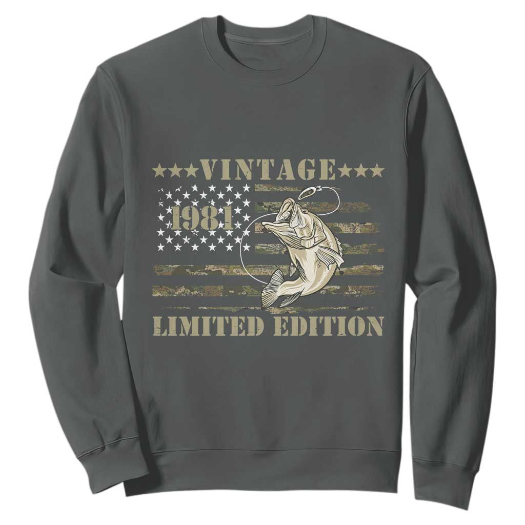 45th Birthday Fishing Vintage 1981 Limited Edition Sweatshirt Bass Fishing Camouflage American Flag Fisherman Gift