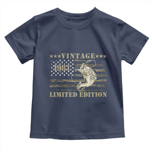 45th Birthday Fishing Vintage 1981 Limited Edition Toddler T Shirt Bass Fishing Camouflage American Flag Fisherman Gift