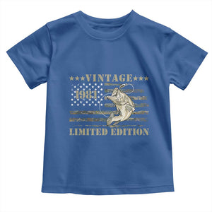 45th Birthday Fishing Vintage 1981 Limited Edition Toddler T Shirt Bass Fishing Camouflage American Flag Fisherman Gift