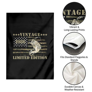 40th Birthday Fishing Vintage 1986 Limited Edition Garden Flag Bass Fishing Camouflage American Flag Fisherman Gift