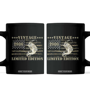 40th Birthday Fishing Vintage 1986 Limited Edition Coffee Mug Bass Fishing Camouflage American Flag Fisherman Gift