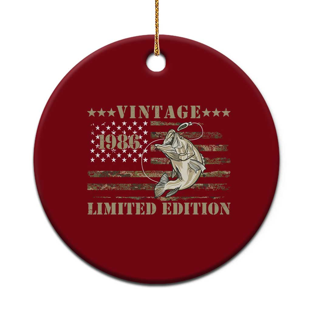 40th Birthday Fishing Vintage 1986 Limited Edition Ceramic Ornament Bass Fishing Camouflage American Flag Fisherman Gift