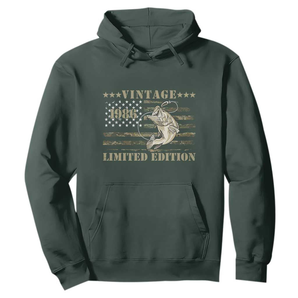 40th Birthday Fishing Vintage 1986 Limited Edition Hoodie Bass Fishing Camouflage American Flag Fisherman Gift