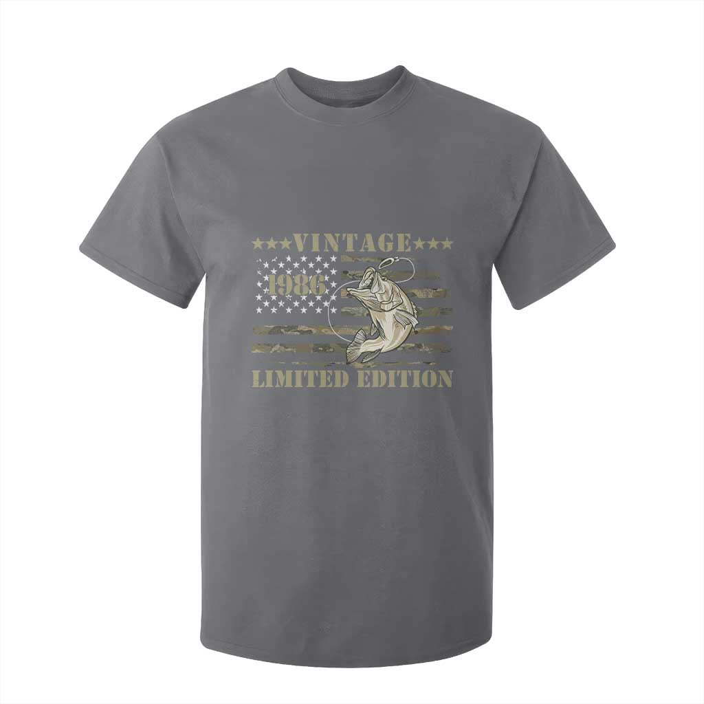 40th Birthday Fishing Vintage 1986 Limited Edition T Shirt For Kid Bass Fishing Camouflage American Flag Fisherman Gift
