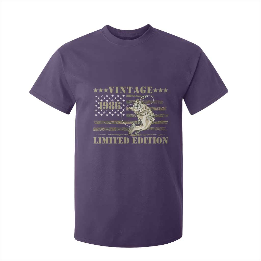 40th Birthday Fishing Vintage 1986 Limited Edition T Shirt For Kid Bass Fishing Camouflage American Flag Fisherman Gift
