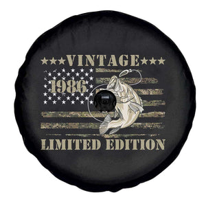 40th Birthday Fishing Vintage 1986 Limited Edition Spare Tire Cover Bass Fishing Camouflage American Flag Fisherman Gift