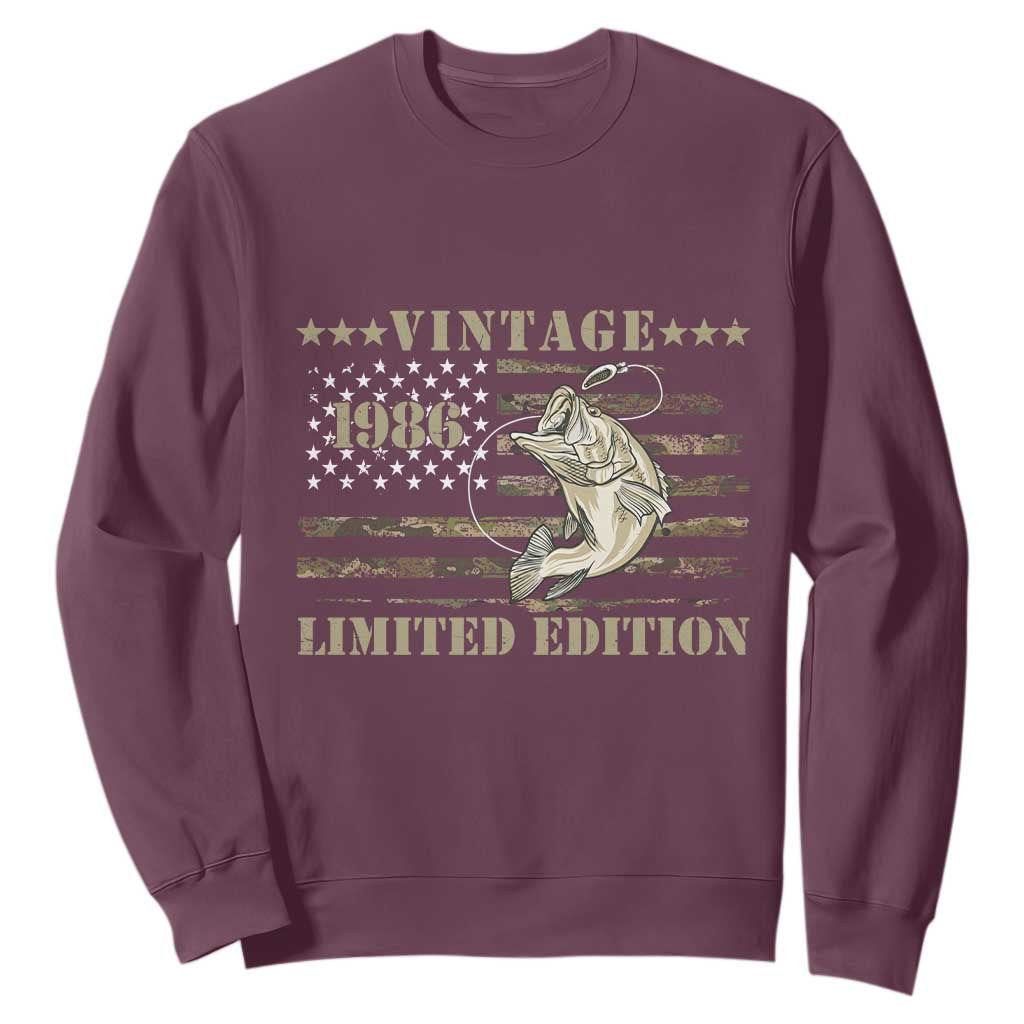 40th Birthday Fishing Vintage 1986 Limited Edition Sweatshirt Bass Fishing Camouflage American Flag Fisherman Gift
