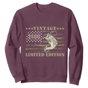 40th Birthday Fishing Vintage 1986 Limited Edition Sweatshirt Bass Fishing Camouflage American Flag Fisherman Gift
