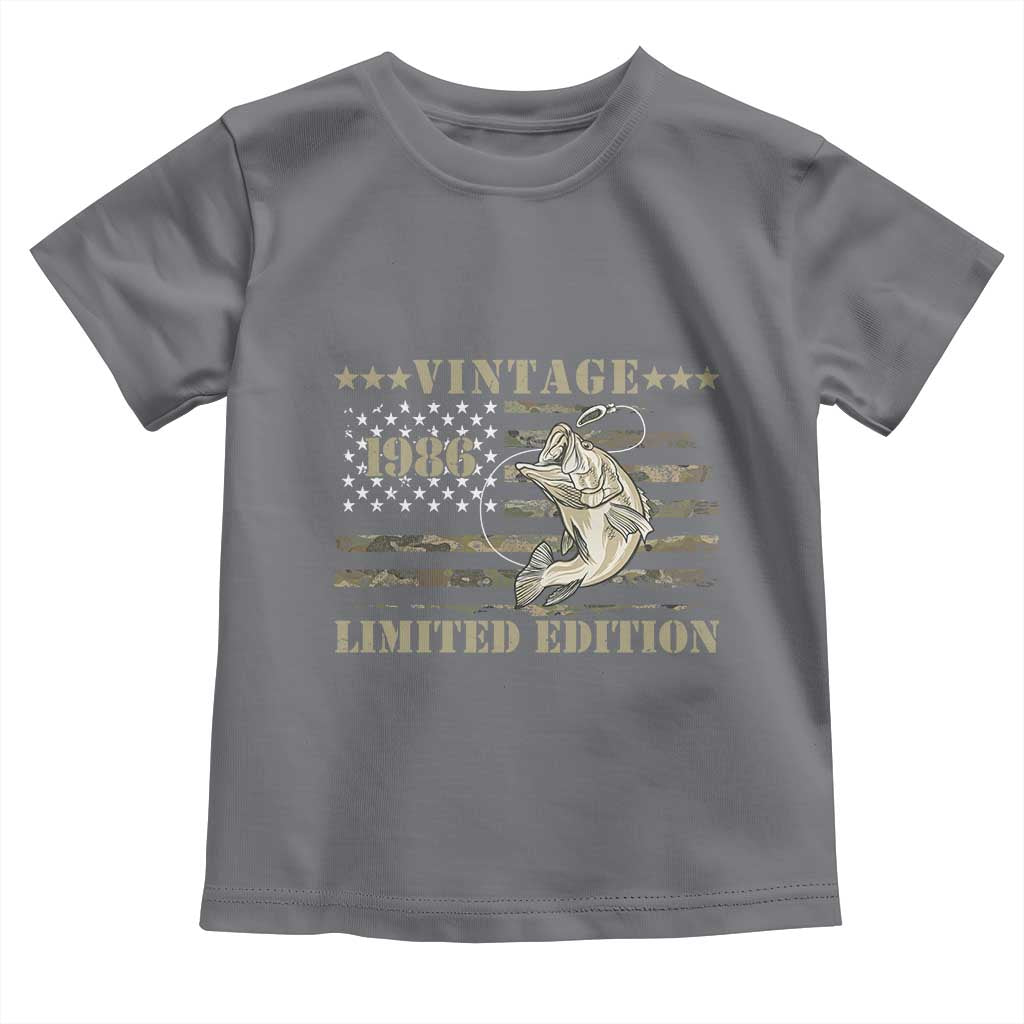 40th Birthday Fishing Vintage 1986 Limited Edition Toddler T Shirt Bass Fishing Camouflage American Flag Fisherman Gift
