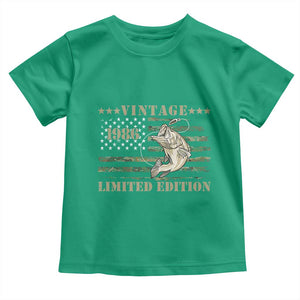 40th Birthday Fishing Vintage 1986 Limited Edition Toddler T Shirt Bass Fishing Camouflage American Flag Fisherman Gift