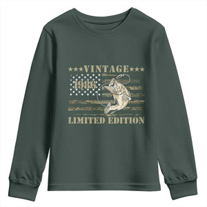 40th Birthday Fishing Vintage 1986 Limited Edition Youth Sweatshirt Bass Fishing Camouflage American Flag Fisherman Gift