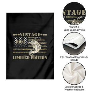 35th Birthday Fishing Vintage 1991 Limited Edition Garden Flag Bass Fishing Camouflage American Flag Fisherman Gift