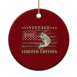 35th Birthday Fishing Vintage 1991 Limited Edition Ceramic Ornament Bass Fishing Camouflage American Flag Fisherman Gift