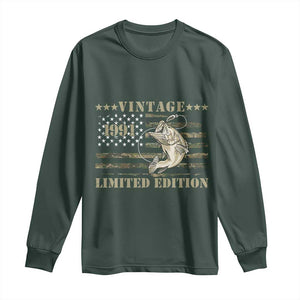 35th Birthday Fishing Vintage 1991 Limited Edition Long Sleeve Shirt Bass Fishing Camouflage American Flag Fisherman Gift