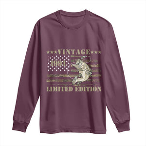 35th Birthday Fishing Vintage 1991 Limited Edition Long Sleeve Shirt Bass Fishing Camouflage American Flag Fisherman Gift