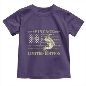 35th Birthday Fishing Vintage 1991 Limited Edition Toddler T Shirt Bass Fishing Camouflage American Flag Fisherman Gift