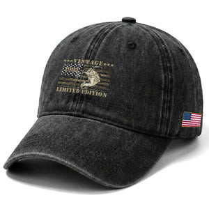 35th Birthday Fishing Vintage 1991 Limited Edition Washed Cotton Baseball Cap Bass Fishing Camouflage American Flag Fisherman Gift