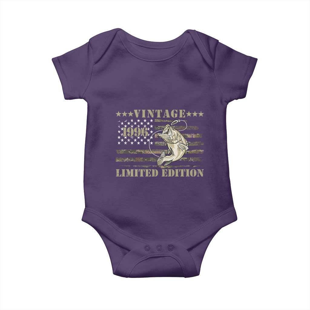 30th Birthday Fishing Vintage 1996 Limited Edition Baby Onesie Bass Fishing Camouflage American Flag Fisherman Gift