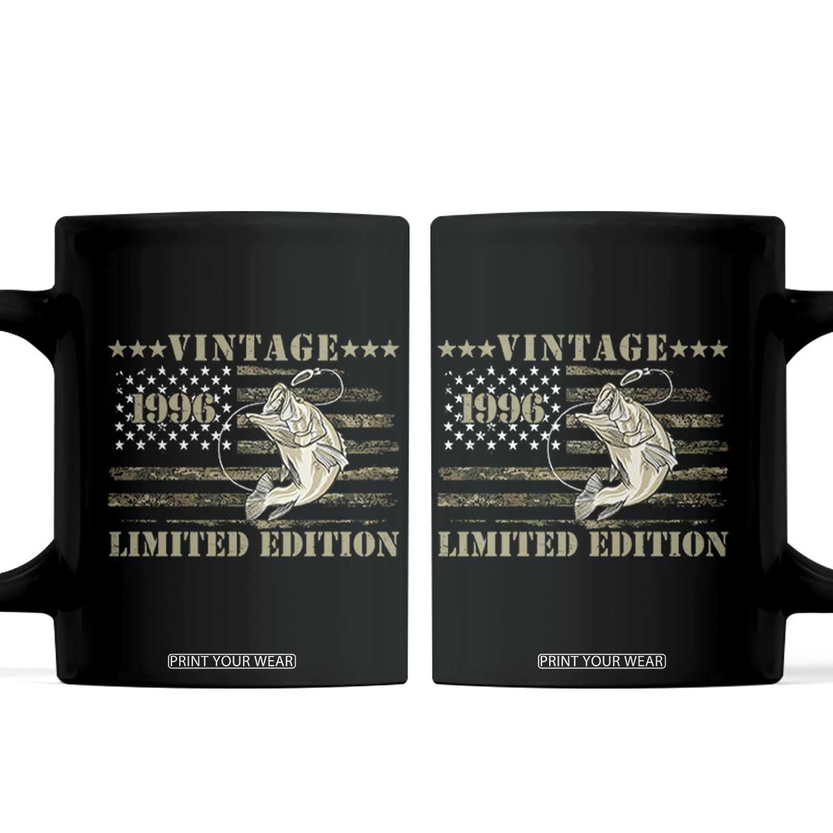 30th Birthday Fishing Vintage 1996 Limited Edition Coffee Mug Bass Fishing Camouflage American Flag Fisherman Gift