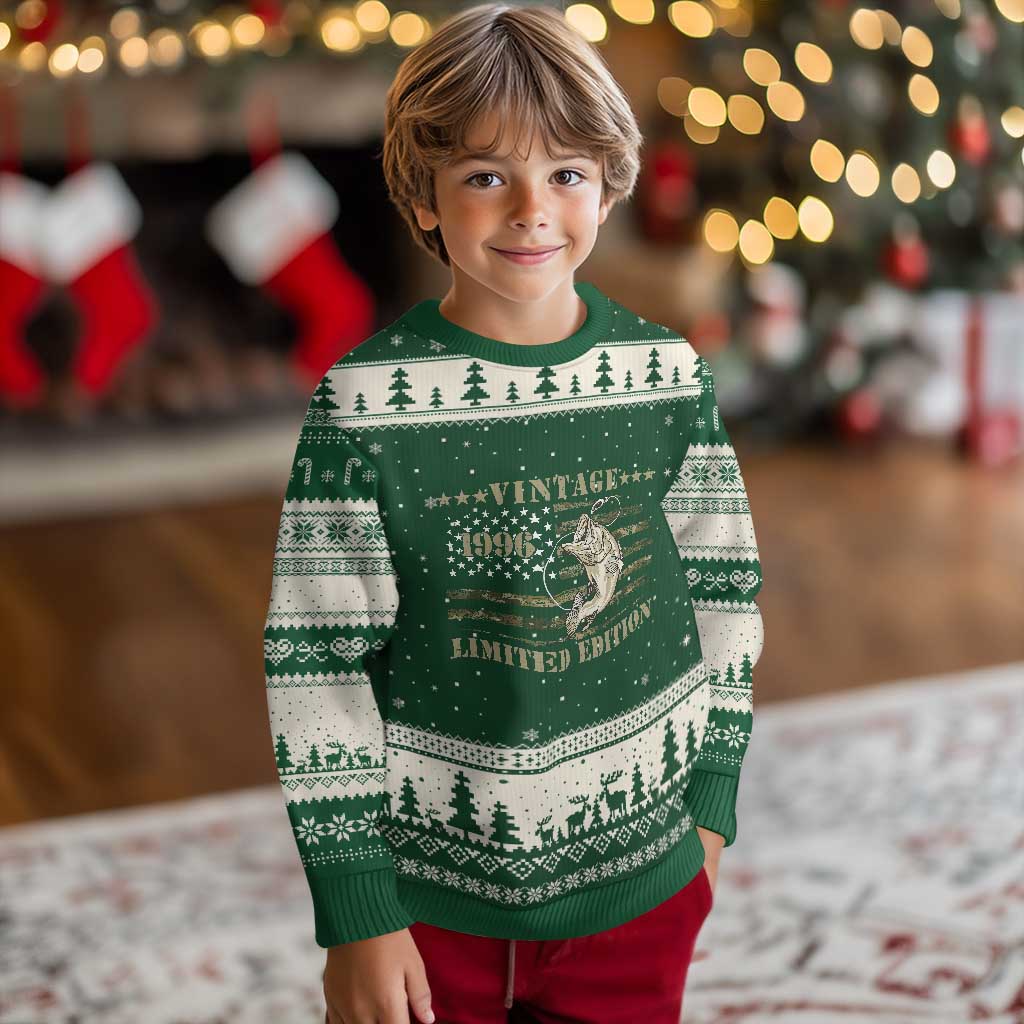 30th Birthday Fishing Vintage 1996 Limited Edition Ugly Christmas Sweater Bass Fishing Camouflage American Flag Fisherman Gift