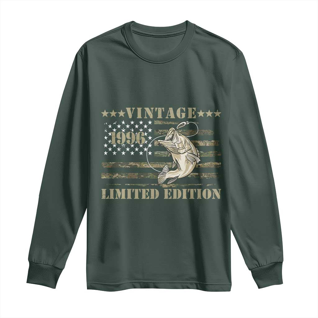 30th Birthday Fishing Vintage 1996 Limited Edition Long Sleeve Shirt Bass Fishing Camouflage American Flag Fisherman Gift