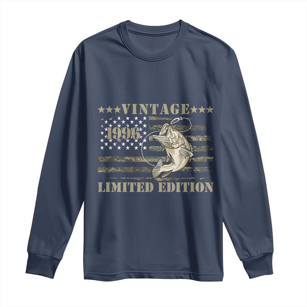 30th Birthday Fishing Vintage 1996 Limited Edition Long Sleeve Shirt Bass Fishing Camouflage American Flag Fisherman Gift