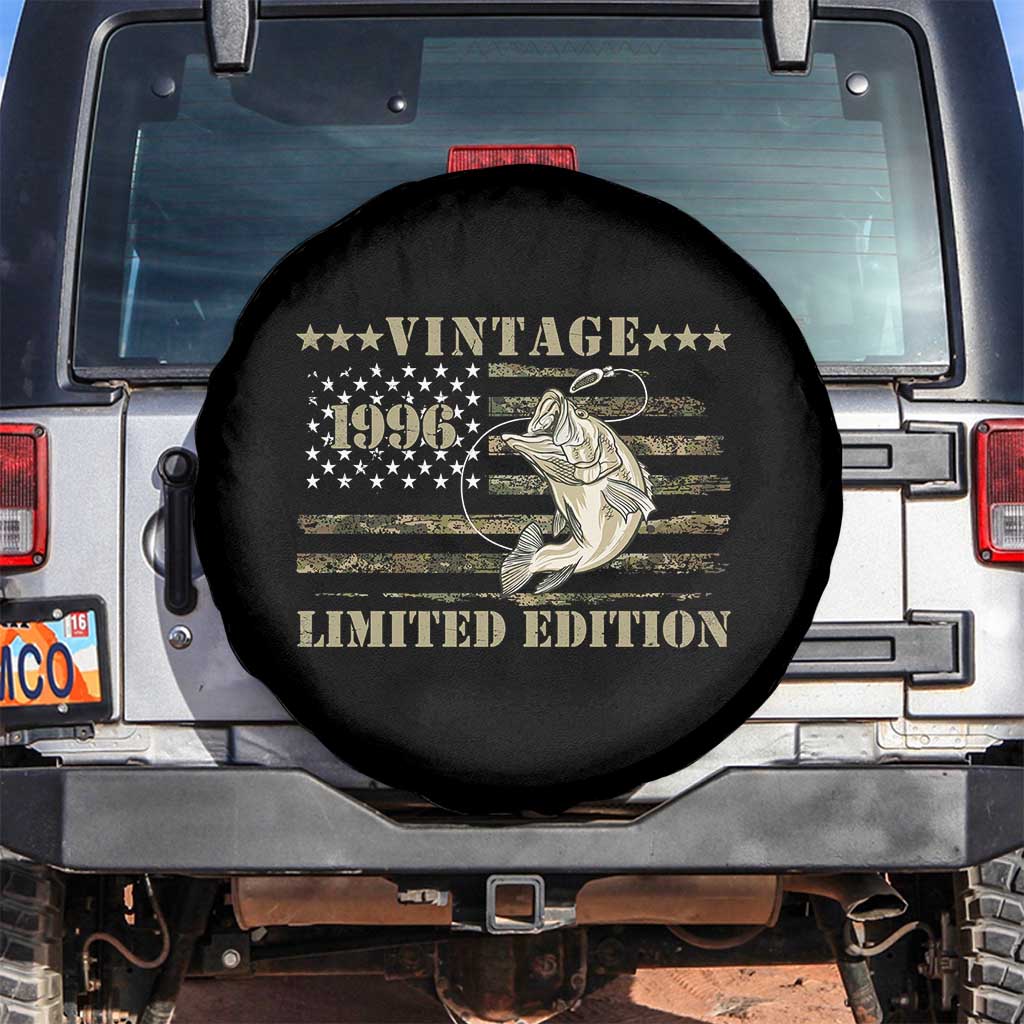 30th Birthday Fishing Vintage 1996 Limited Edition Spare Tire Cover Bass Fishing Camouflage American Flag Fisherman Gift TS14 No hole Black Print Your Wear