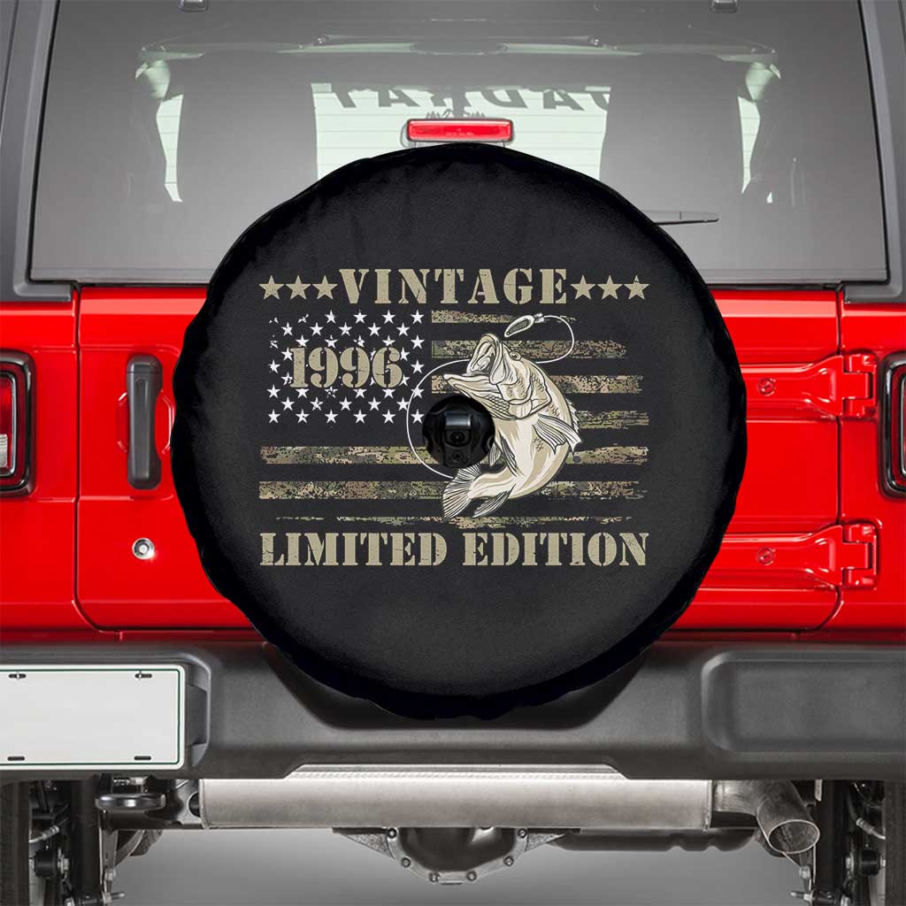 30th Birthday Fishing Vintage 1996 Limited Edition Spare Tire Cover Bass Fishing Camouflage American Flag Fisherman Gift