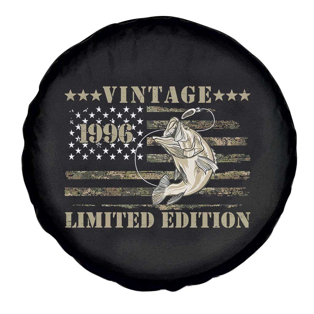 30th Birthday Fishing Vintage 1996 Limited Edition Spare Tire Cover Bass Fishing Camouflage American Flag Fisherman Gift